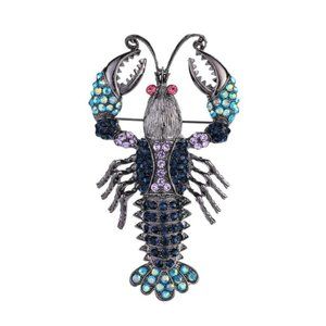 Blue Crayfish Lobster rhinestone Pin Broach